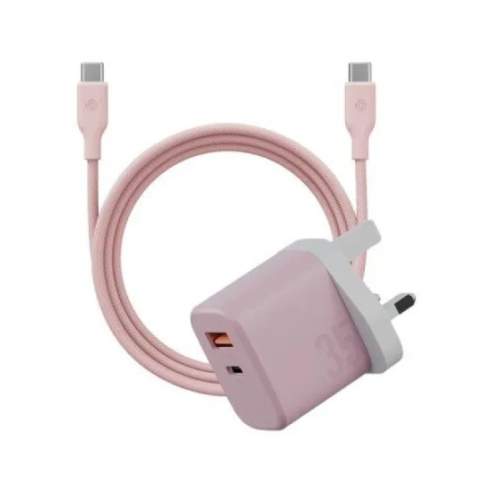 Wall Charger Velox With Weave Cable Bazic - Pink